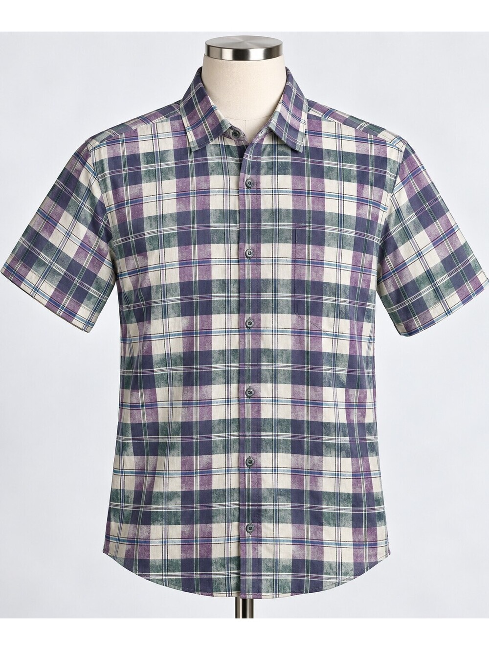 Bruno Washable Linen Plaid Blend Short Sleeve Shirt M